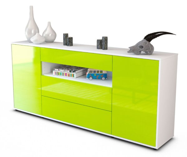 Sideboard Filippa | Korpus Weiß | Front in Hochglanz Grün | 180x79x35cm (BxHxT)