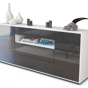 Sideboard Filippa | Korpus Weiß | Front in Hochglanz Grau | 180x79x35cm (BxHxT)