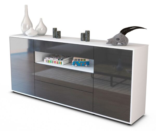 Sideboard Filippa | Korpus Weiß | Front in Hochglanz Grau | 180x79x35cm (BxHxT)