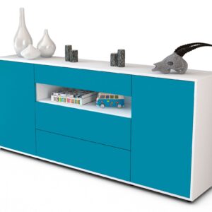 Sideboard Filippa | Korpus Weiß | Front in Türkis | 180x79x35cm (BxHxT)