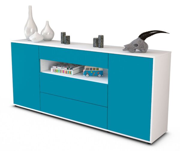 Sideboard Filippa | Korpus Weiß | Front in Türkis | 180x79x35cm (BxHxT)