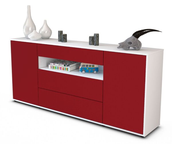 Sideboard Filippa | Korpus Weiß | Front in Bordeaux | 180x79x35cm (BxHxT)