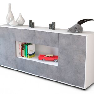 Sideboard Filomena | Korpus Weiß | Front in Beton Optik | 180x79x35cm (BxHxT)