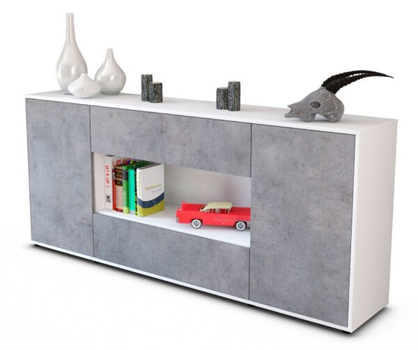Sideboard Filomena | Korpus Weiß | Front in Beton Optik | 180x79x35cm (BxHxT)