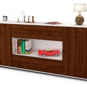 Sideboard Filomena | Korpus Weiß | Front in Walnuss Holz Optik | 180x79x35cm (BxHxT)