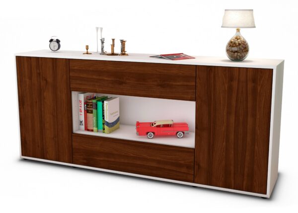 Sideboard Filomena | Korpus Weiß | Front in Walnuss Holz Optik | 180x79x35cm (BxHxT)