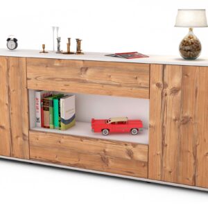 Sideboard Filomena | Korpus Weiß | Front in Pinie Holz Optik | 180x79x35cm (BxHxT)