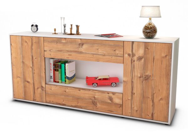 Sideboard Filomena | Korpus Weiß | Front in Pinie Holz Optik | 180x79x35cm (BxHxT)
