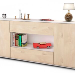 Sideboard Filomena | Korpus Weiß | Front in Zeder Holz Optik | 180x79x35cm (BxHxT)