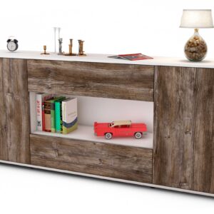 Sideboard Filomena | Korpus Weiß | Front in Treibholz Holz Optik | 180x79x35cm (BxHxT)