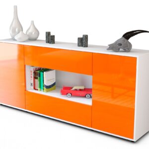 Sideboard Filomena | Korpus Weiß | Front in Hochglanz Orange | 180x79x35cm (BxHxT)