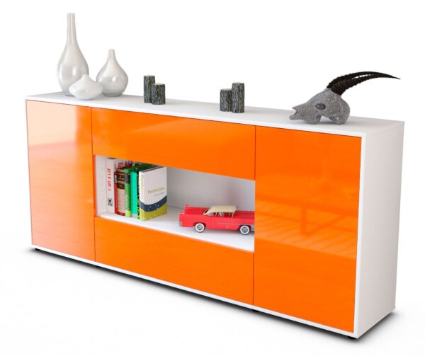 Sideboard Filomena | Korpus Weiß | Front in Hochglanz Orange | 180x79x35cm (BxHxT)