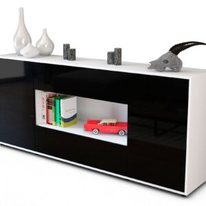 Sideboard Filomena | Korpus Weiß | Front in Hochglanz Schwarz | 180x79x35cm (BxHxT)