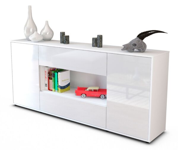 Sideboard Filomena | Korpus Weiß | Front in Hochglanz Weiß | 180x79x35cm (BxHxT)