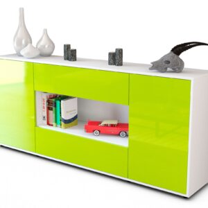 Sideboard Filomena | Korpus Weiß | Front in Hochglanz Grün | 180x79x35cm (BxHxT)