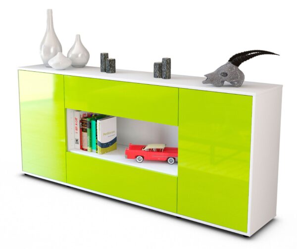Sideboard Filomena | Korpus Weiß | Front in Hochglanz Grün | 180x79x35cm (BxHxT)