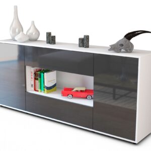 Sideboard Filomena | Korpus Weiß | Front in Hochglanz Grau | 180x79x35cm (BxHxT)