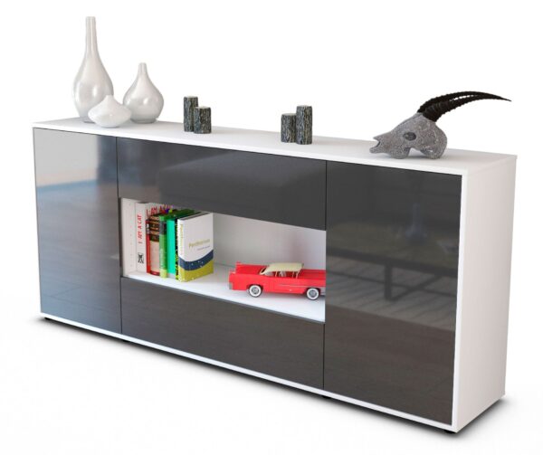 Sideboard Filomena | Korpus Weiß | Front in Hochglanz Grau | 180x79x35cm (BxHxT)