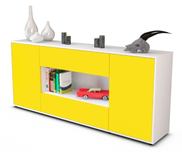 Sideboard Filomena | Korpus Weiß | Front in Gelb | 180x79x35cm (BxHxT)