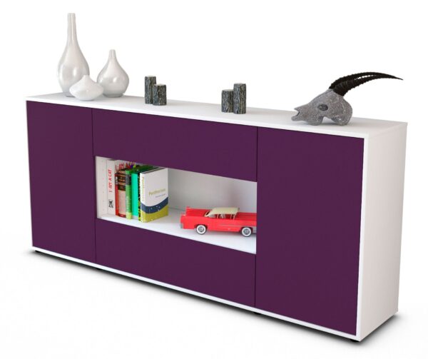 Sideboard Filomena | Korpus Weiß | Front in Lila | 180x79x35cm (BxHxT)