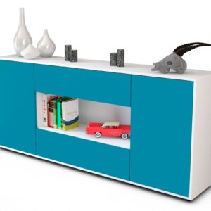 Sideboard Filomena | Korpus Weiß | Front in Türkis | 180x79x35cm (BxHxT)