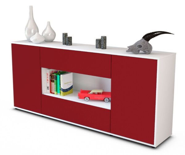 Sideboard Filomena | Korpus Weiß | Front in Bordeaux | 180x79x35cm (BxHxT)