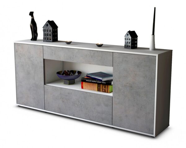Sideboard Fiora | Korpus Weiß | Front in Beton Optik | 180x79x35cm (BxHxT)