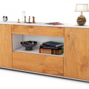 Sideboard Fiora | Korpus Weiß | Front in Eiche Holz Optik | 180x79x35cm (BxHxT)