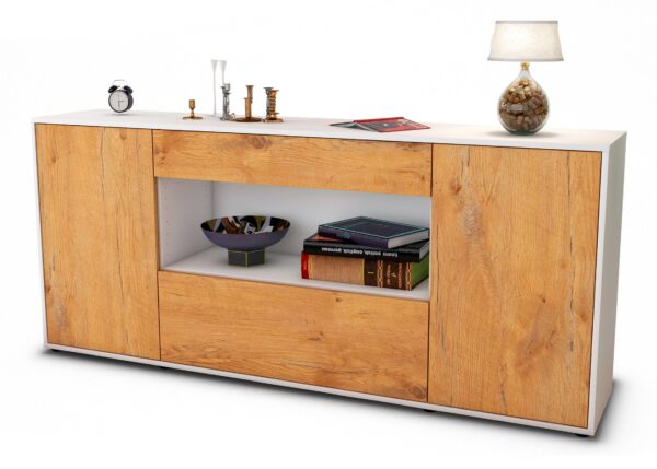 Sideboard Fiora | Korpus Weiß | Front in Eiche Holz Optik | 180x79x35cm (BxHxT)