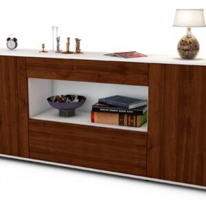 Sideboard Fiora | Korpus Weiß | Front in Walnuss Holz Optik | 180x79x35cm (BxHxT)