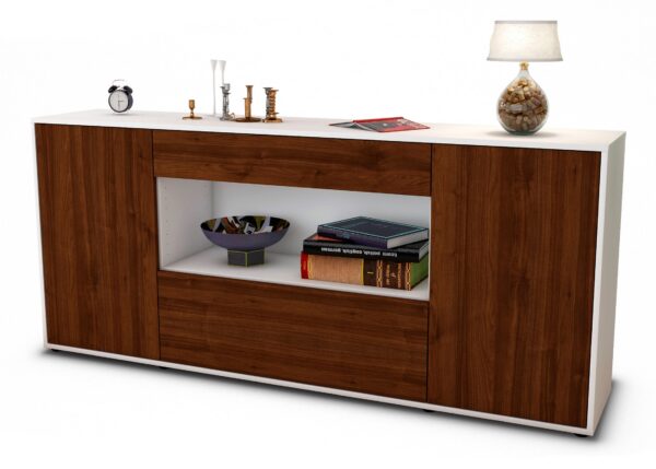 Sideboard Fiora | Korpus Weiß | Front in Walnuss Holz Optik | 180x79x35cm (BxHxT)