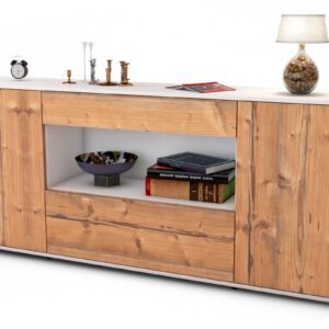 Sideboard Fiora | Korpus Weiß | Front in Pinie Holz Optik | 180x79x35cm (BxHxT)