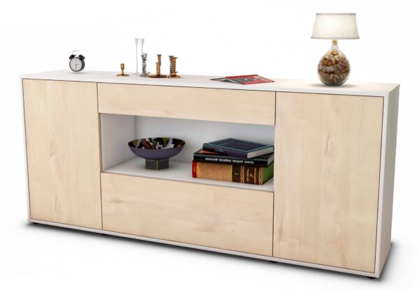 Sideboard Fiora | Korpus Weiß | Front in Zeder Holz Optik | 180x79x35cm (BxHxT)