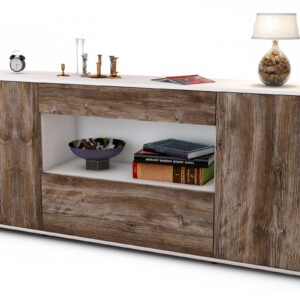 Sideboard Fiora | Korpus Weiß | Front in Treibholz Holz Optik | 180x79x35cm (BxHxT)