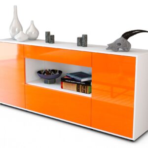 Sideboard Fiora | Korpus Weiß | Front in Hochglanz Orange | 180x79x35cm (BxHxT)