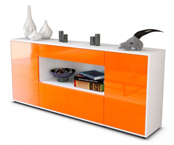 Sideboard Fiora | Korpus Weiß | Front in Hochglanz Orange | 180x79x35cm (BxHxT)