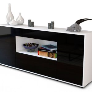 Sideboard Fiora | Korpus Weiß | Front in Hochglanz Schwarz | 180x79x35cm (BxHxT)