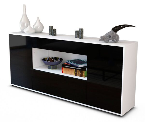 Sideboard Fiora | Korpus Weiß | Front in Hochglanz Schwarz | 180x79x35cm (BxHxT)