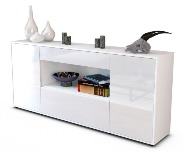 Sideboard Fiora | Korpus Weiß | Front in Hochglanz Weiß | 180x79x35cm (BxHxT)