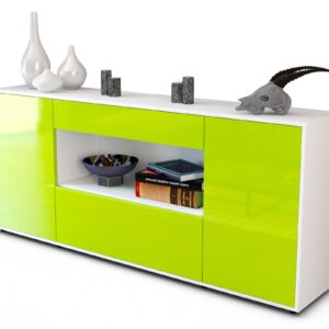 Sideboard Fiora | Korpus Weiß | Front in Hochglanz Grün | 180x79x35cm (BxHxT)