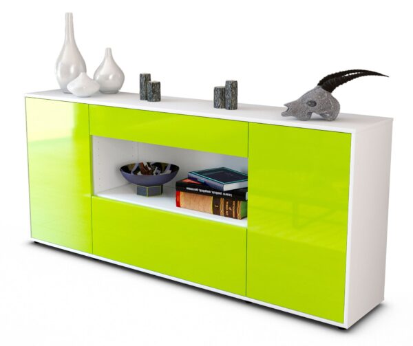 Sideboard Fiora | Korpus Weiß | Front in Hochglanz Grün | 180x79x35cm (BxHxT)