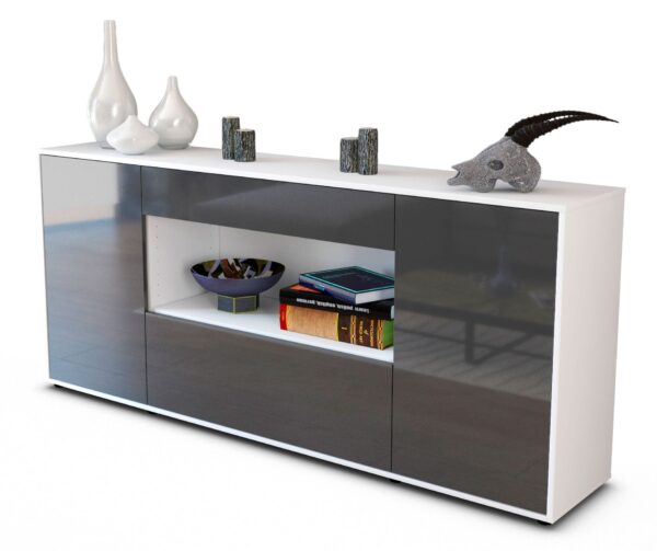 Sideboard Fiora | Korpus Weiß | Front in Hochglanz Grau | 180x79x35cm (BxHxT)