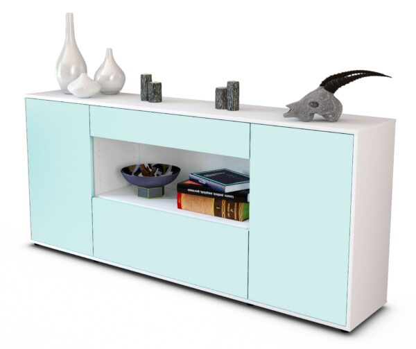 Sideboard Fiora | Korpus Weiß | Front in Mint | 180x79x35cm (BxHxT)