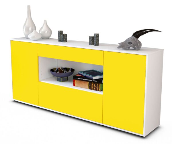 Sideboard Fiora | Korpus Weiß | Front in Gelb | 180x79x35cm (BxHxT)