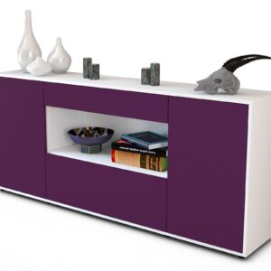 Sideboard Fiora | Korpus Weiß | Front in Lila | 180x79x35cm (BxHxT)