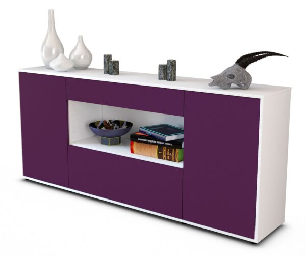 Sideboard Fiora | Korpus Weiß | Front in Lila | 180x79x35cm (BxHxT)