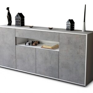 Sideboard Fiorella | Korpus Weiß | Front in Beton Optik | 180x79x35cm (BxHxT)