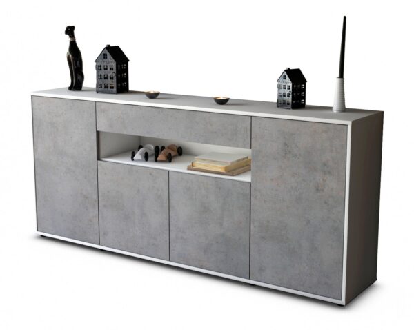 Sideboard Fiorella | Korpus Weiß | Front in Beton Optik | 180x79x35cm (BxHxT)