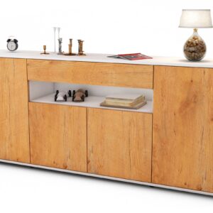 Sideboard Fiorella | Korpus Weiß | Front in Eiche Holz Optik | 180x79x35cm (BxHxT)
