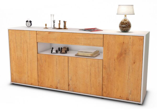 Sideboard Fiorella | Korpus Weiß | Front in Eiche Holz Optik | 180x79x35cm (BxHxT)